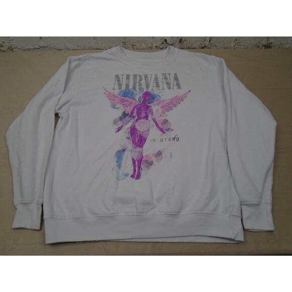 Nirvana In Utero Album Crewneck Sweatshirt Adult Size Medium White Pink Grunge - Picture 1 of 10